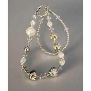 Silver Cross Phone Wristlet Two-Strand Crystal & Pearl